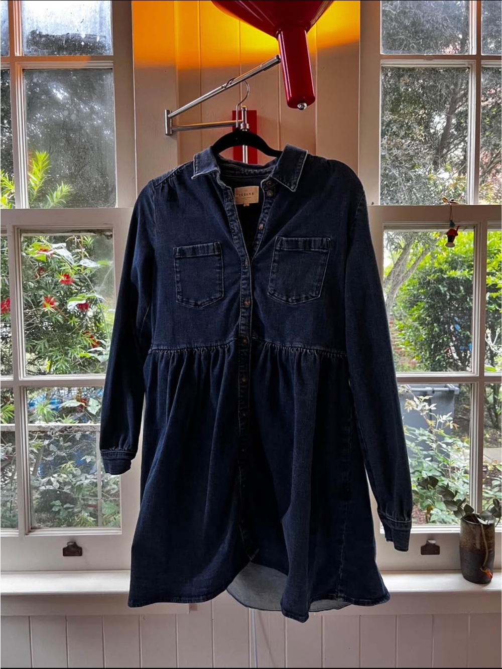 Sezane Dark Indigo Denim Shirt Dress